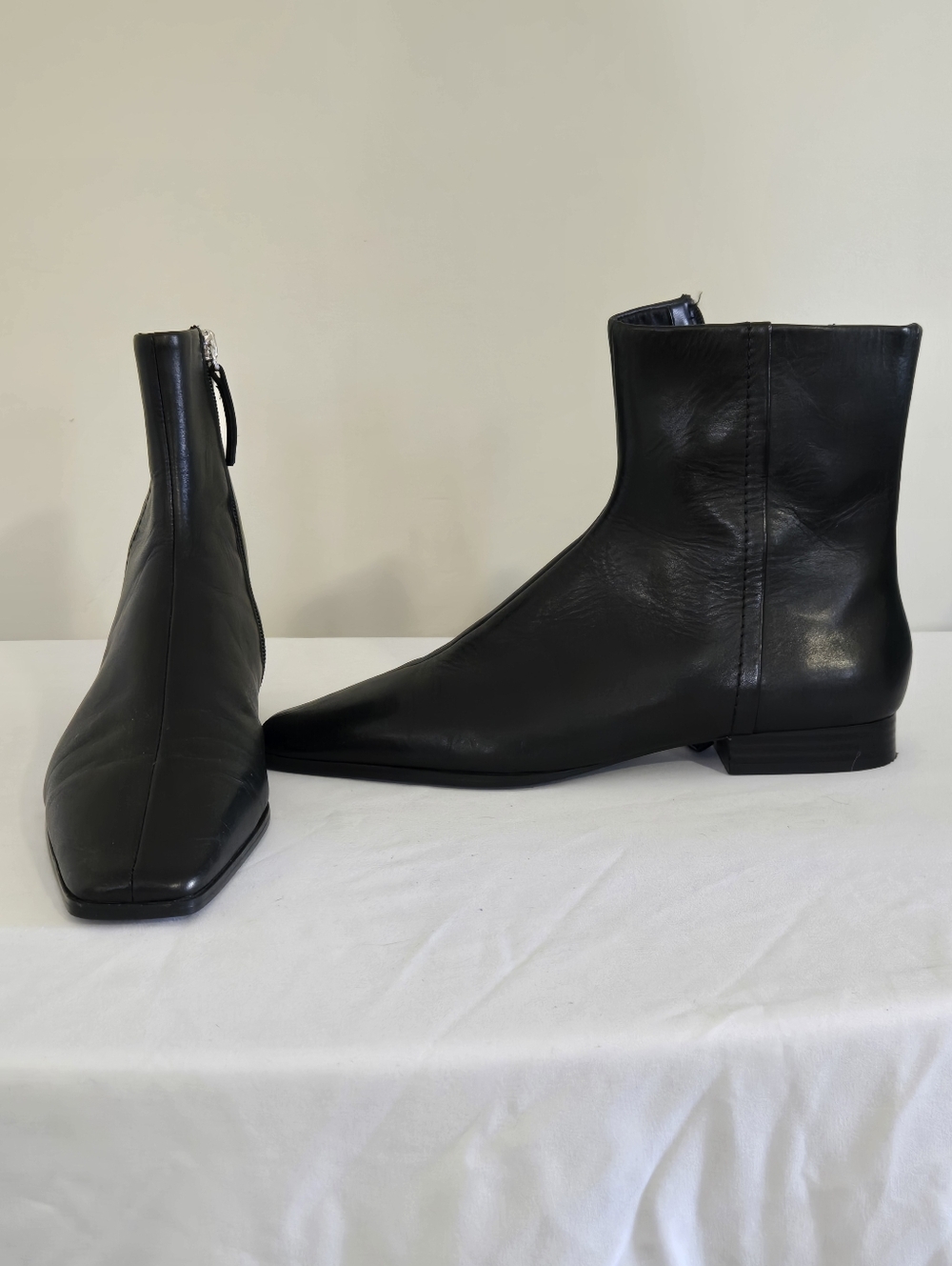 Mango Black Pointed Toe Leather Ankle Boots - Women